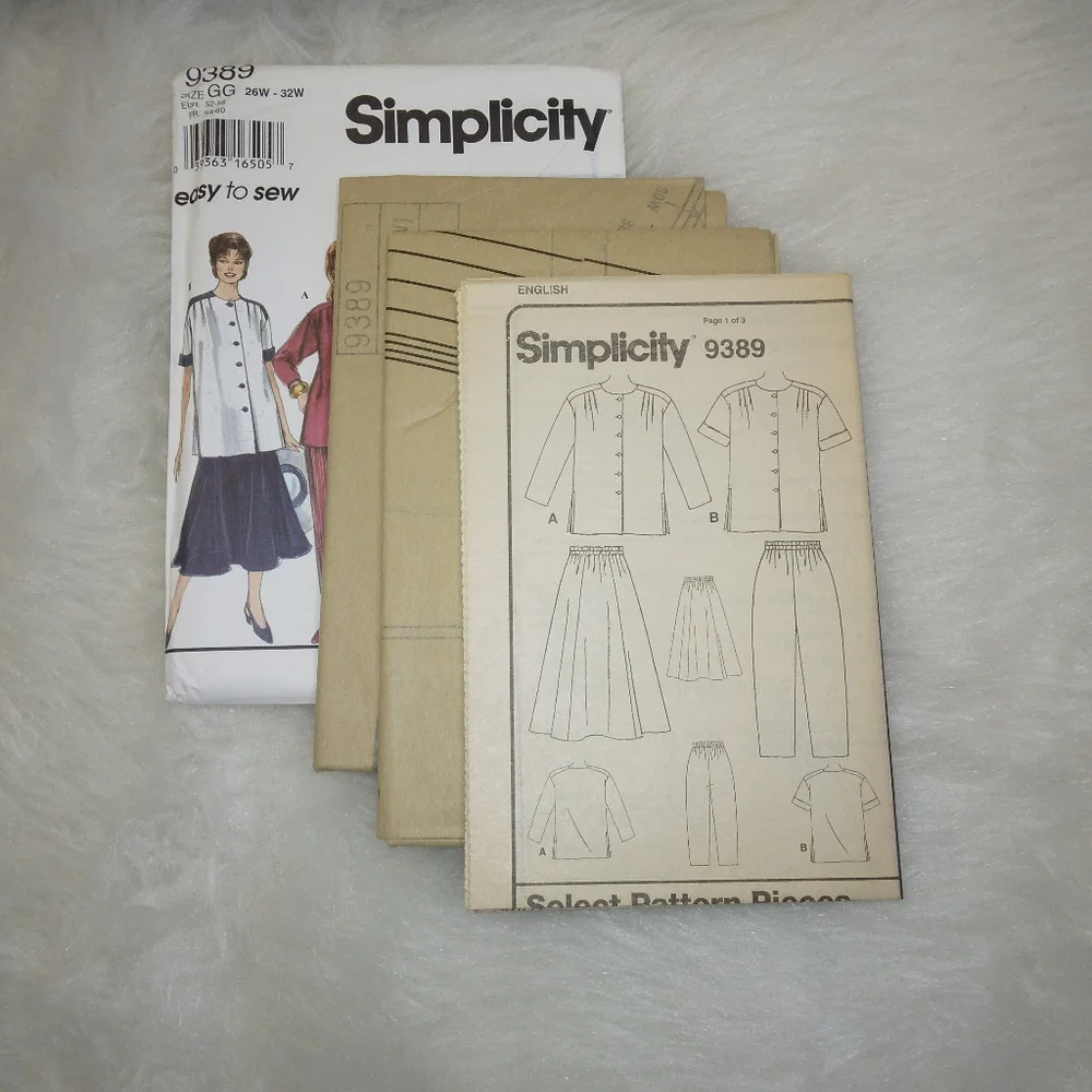 SIMPLICITY 9389 Sz 26W-32W Women's separates button front top pants 6 go…